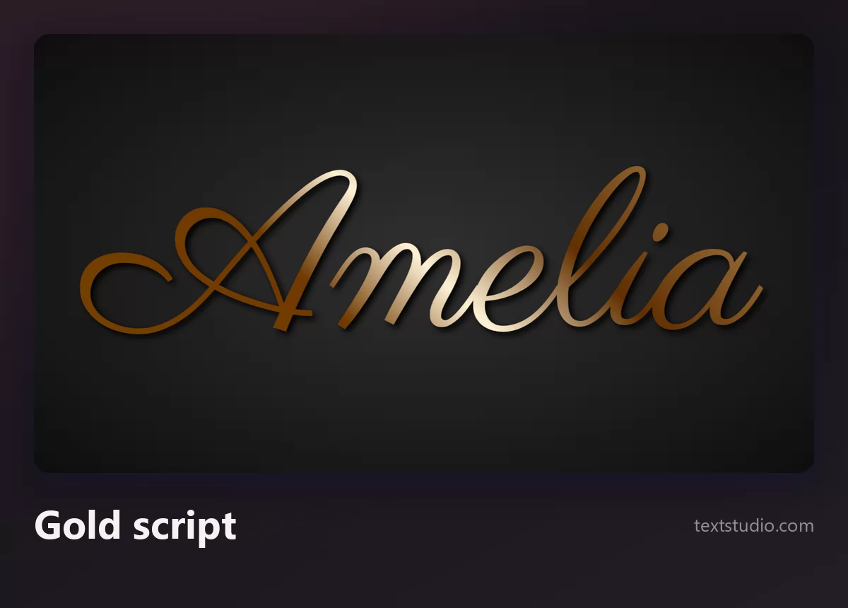 The name Amelia in a gold metallic script with a warm shine along the strokes