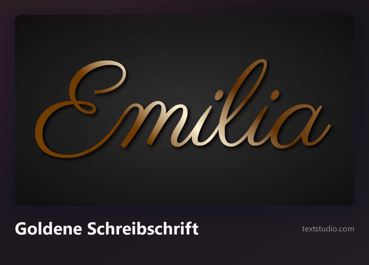 Der Name Emilia in einer goldenen Metallic-Schreibschrift mit warmem Glanz entlang der Striche