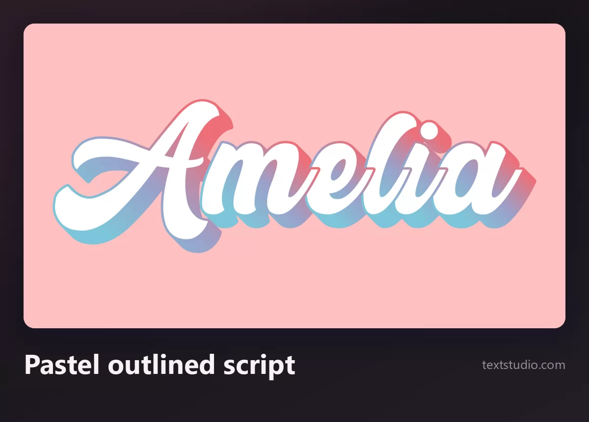The name Amelia in a pastel gradient script with a white outline, sticker style, on a pink background
