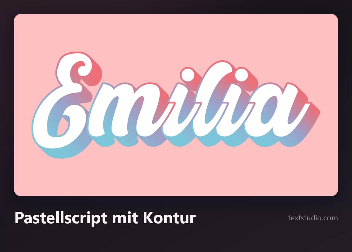 Der Name Emilia in einem Pastellverlauf-Script mit weißer Kontur im Stickerstil auf rosa Hintergrund