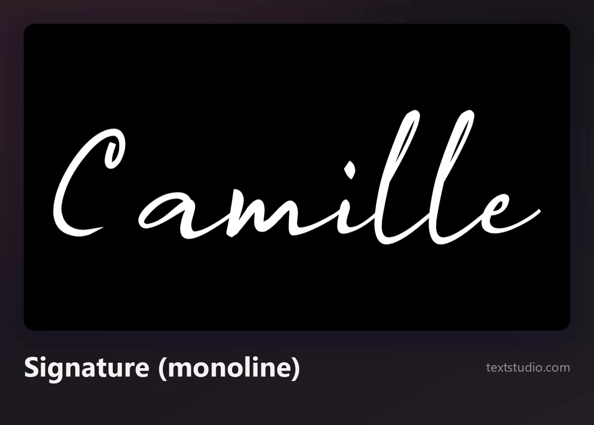 Le prénom Camille dans un fin script de signature monoline blanc sur fond noir