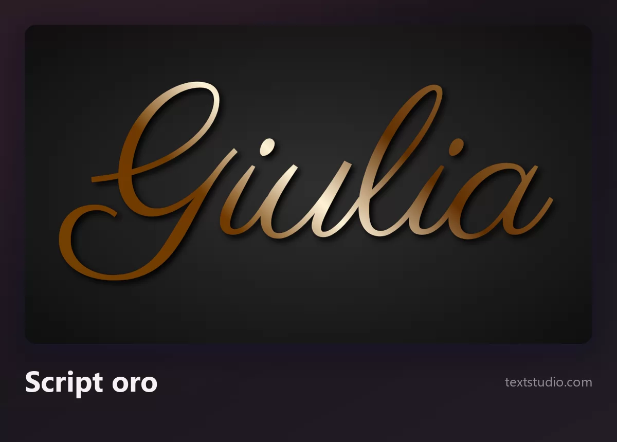 Il nome Giulia in uno script oro metallizzato con una luce calda lungo i tratti