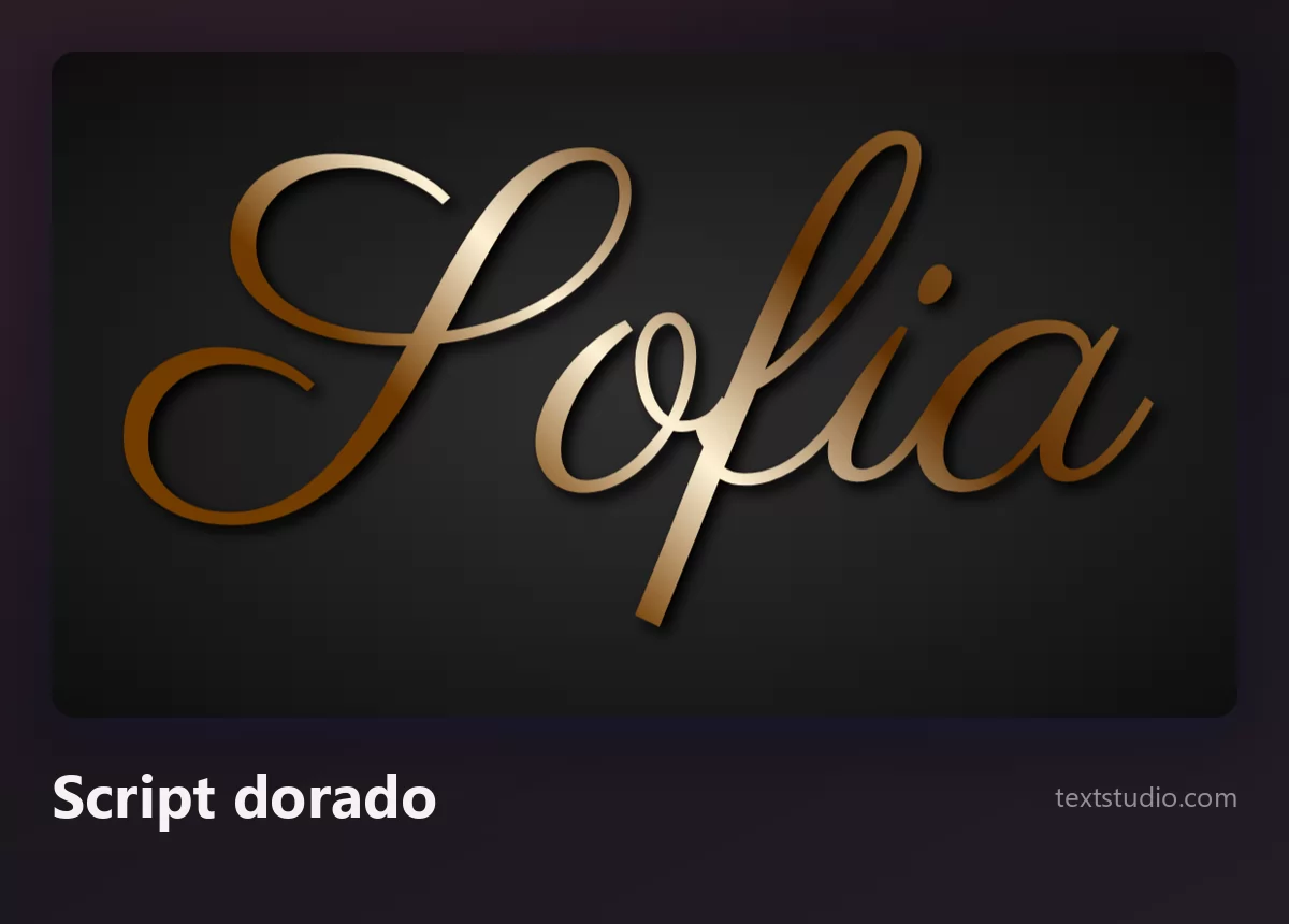 El nombre Sofia en un script dorado metalizado con un brillo cálido a lo largo de los trazos