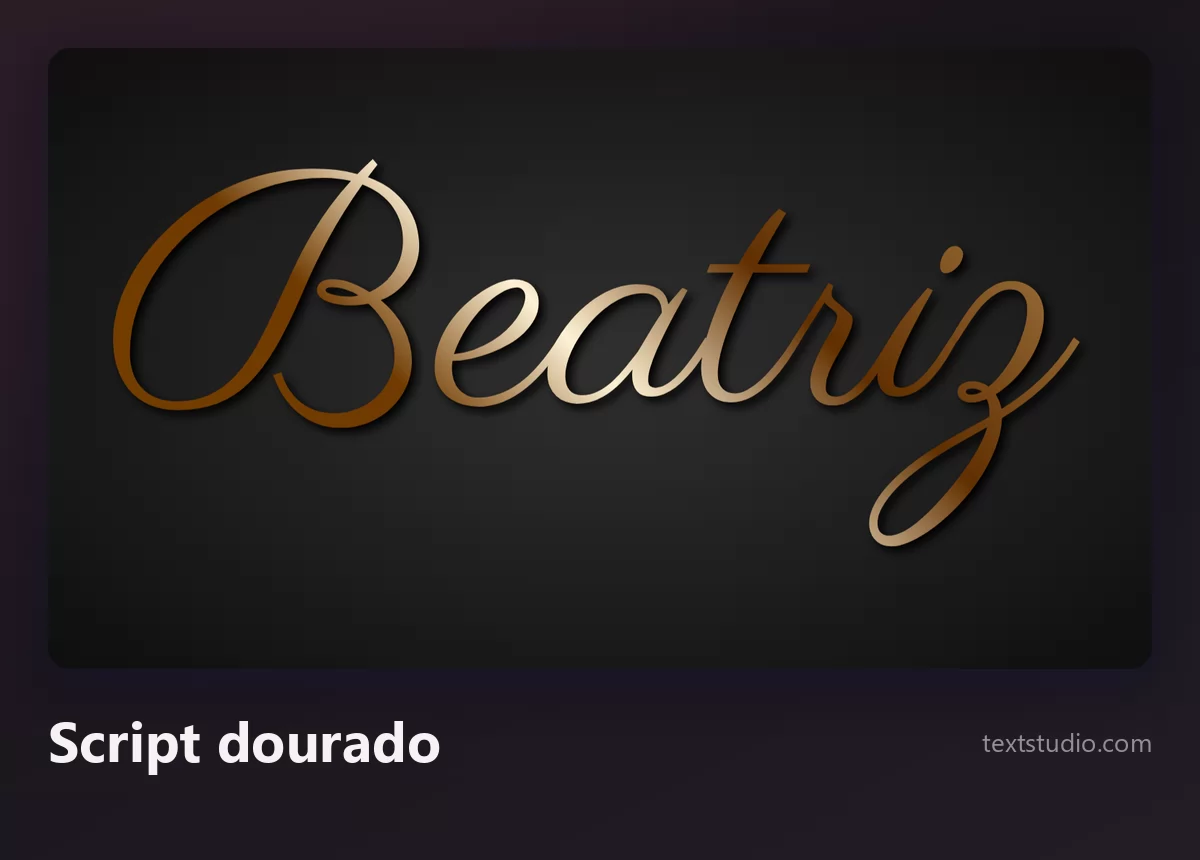 O nome Beatriz num script dourado metálico com um brilho quente ao longo dos traços