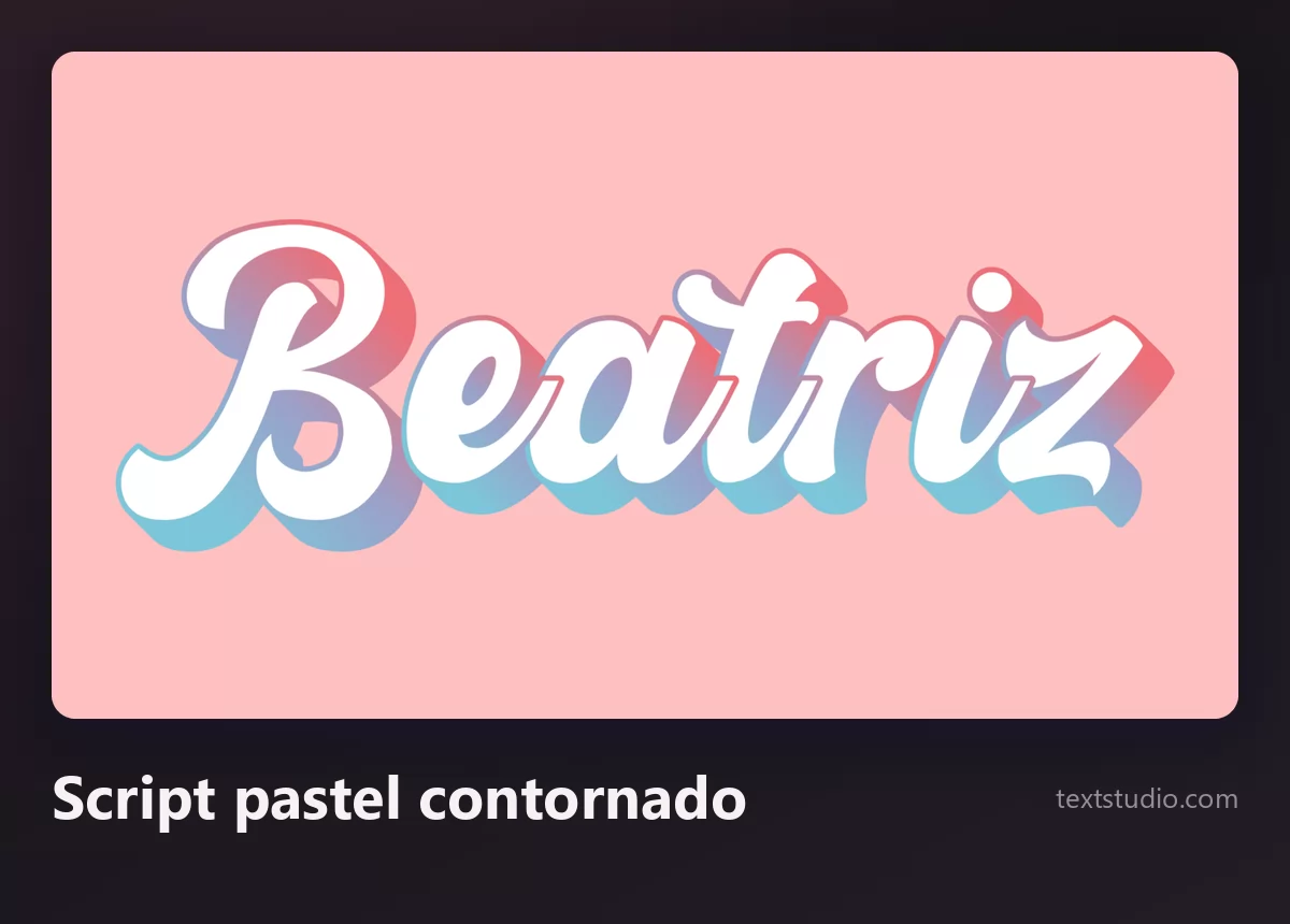 O nome Beatriz num script em degradê pastel com contorno branco, estilo adesivo, sobre fundo rosa
