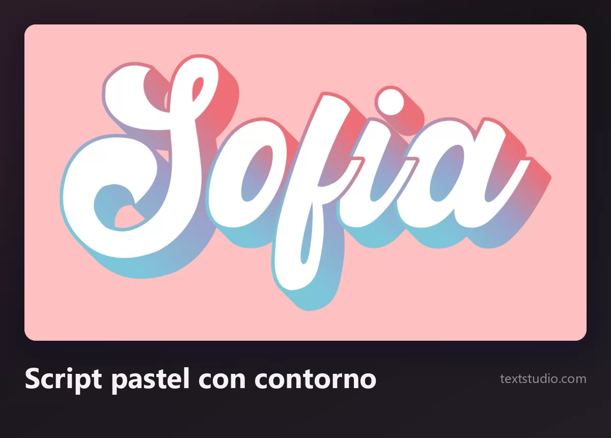 El nombre Sofia en un script de degradado pastel con contorno blanco, estilo pegatina, sobre fondo rosa