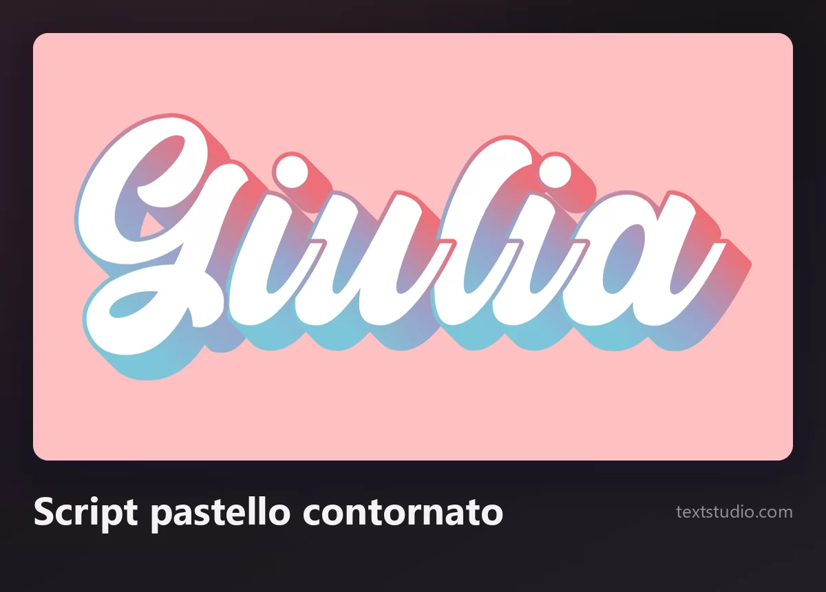 Il nome Giulia in uno script a sfumatura pastello con contorno bianco, stile adesivo, su fondo rosa