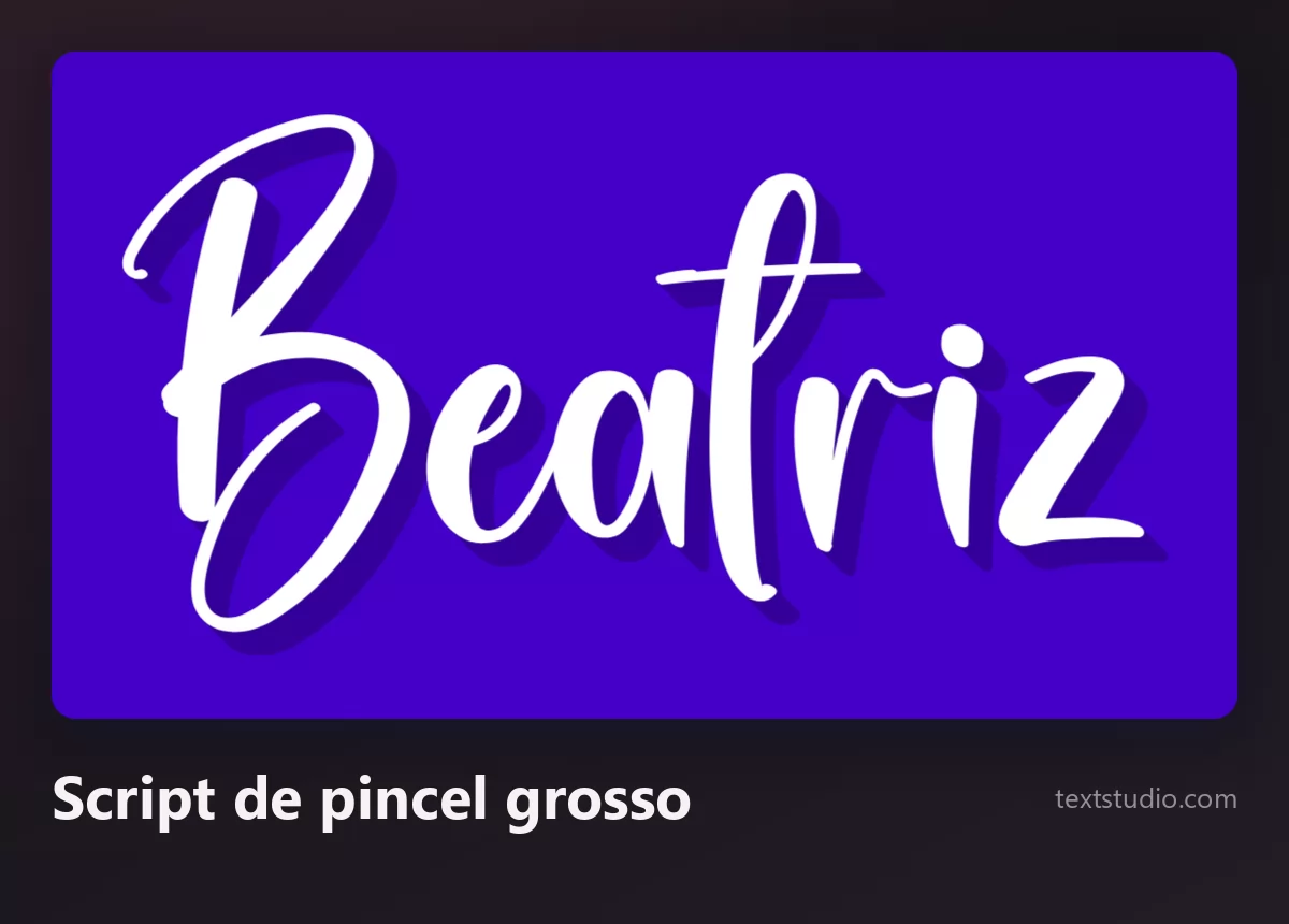 O nome Beatriz num script de pincel grosso branco sobre fundo azul-escuro