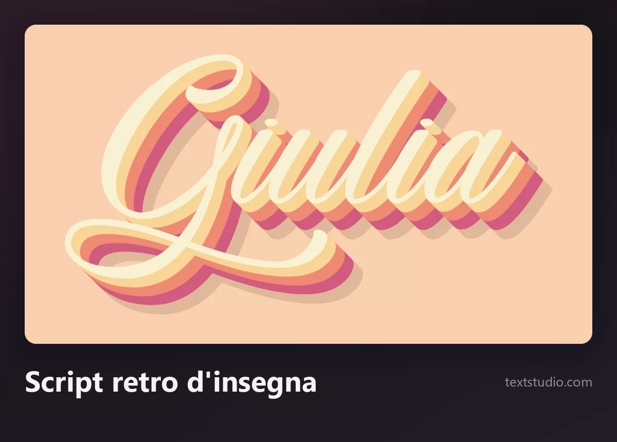Il nome Giulia in uno script retro d'insegna, lettere color crema con un'ombra tridimensionale a strati rosa e arancione