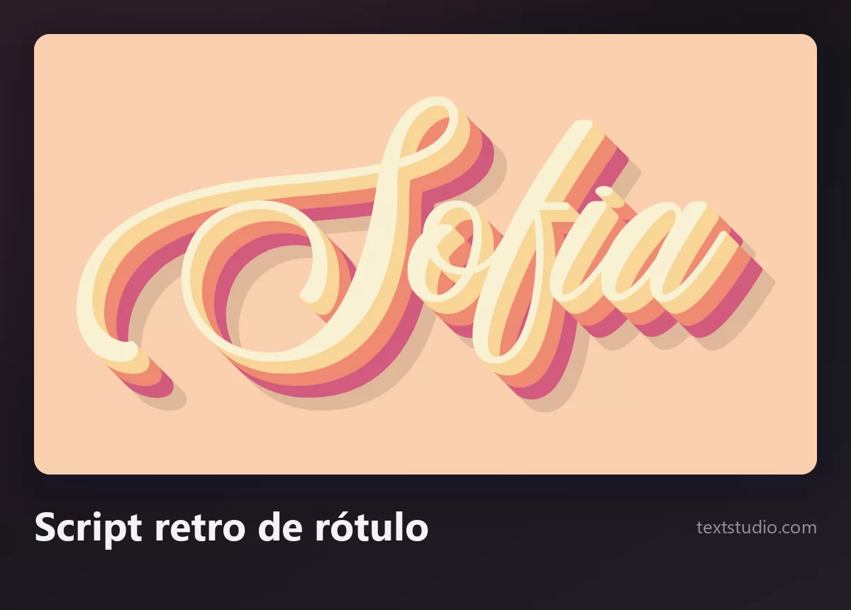 El nombre Sofia en un script retro de rótulo, letras color crema con una sombra tridimensional en capas rosas y naranjas