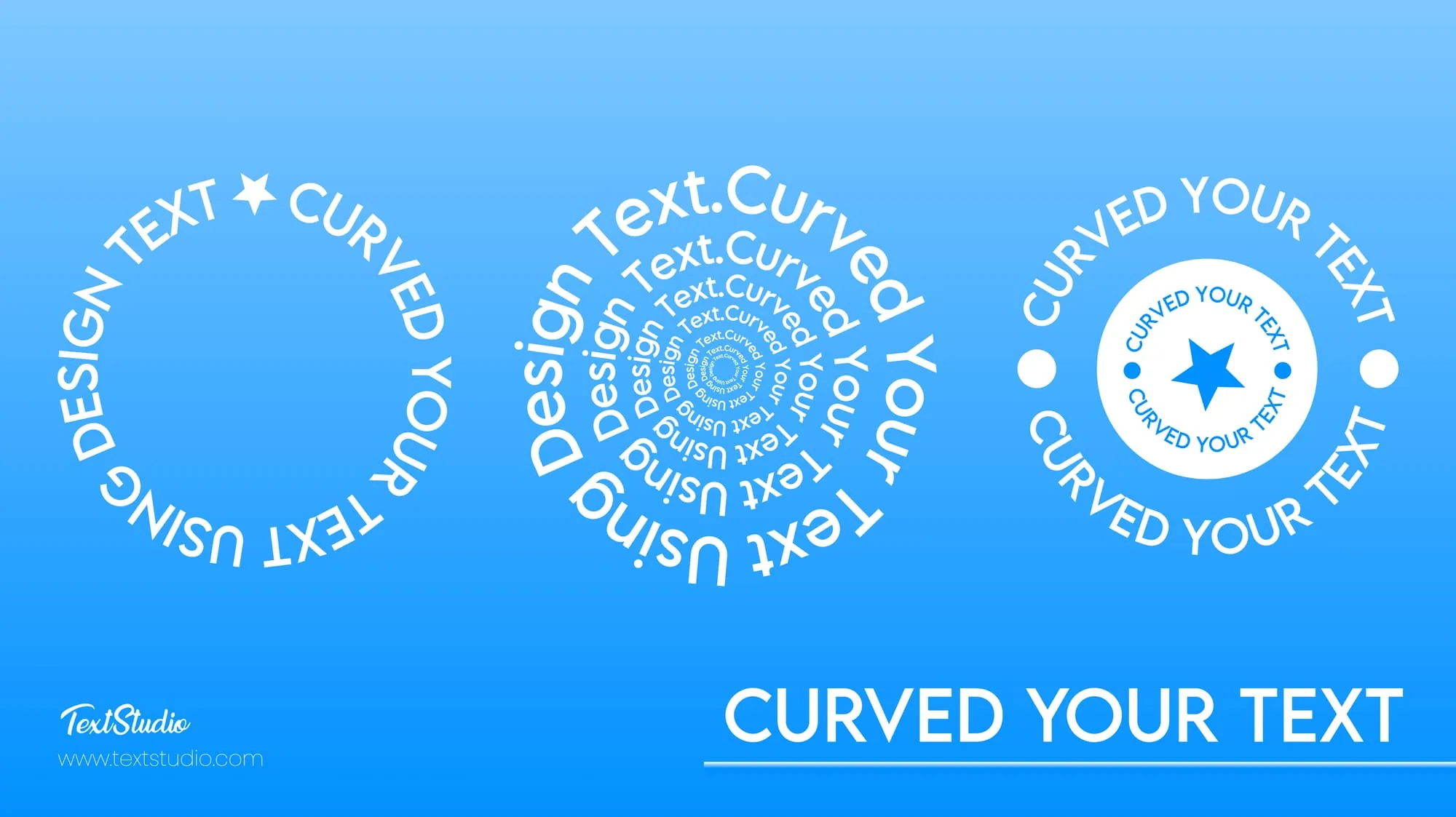 Text curved into an arch and a circle with the free Design Studio curved text tool