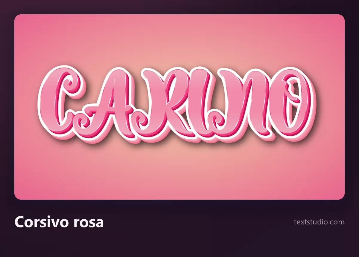 La parola Carino in un corsivo rosa tridimensionale con lettere legate e un'ombra morbida su uno sfondo rosa antico