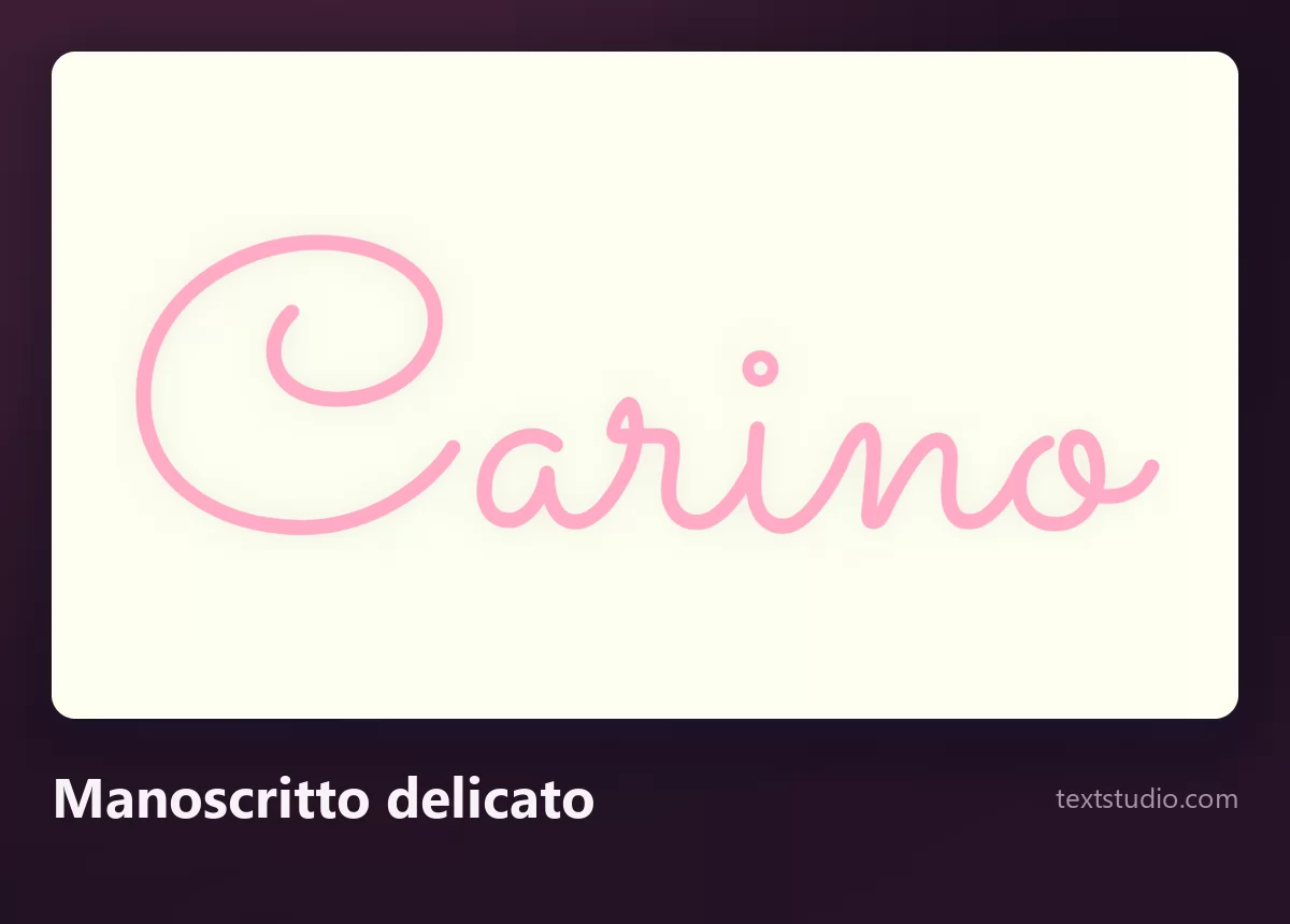 La parola Carino in un corsivo manoscritto monolineare rosa molto sottile su uno sfondo panna