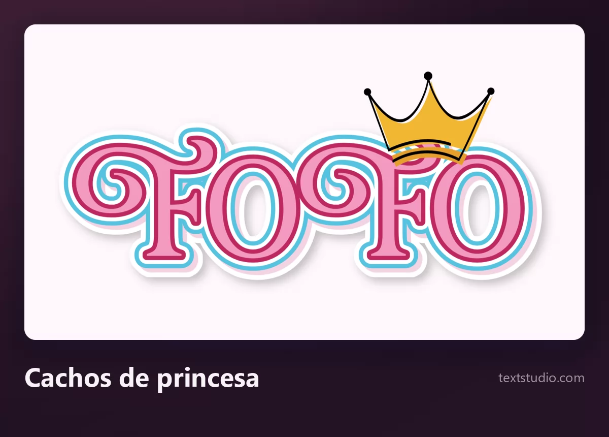 A palavra Fofo em letras finas de contorno com cachos decorativos em espiral e uma pequena coroa dourada acima da palavra