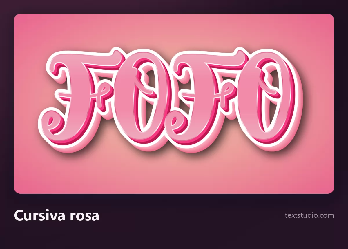 A palavra Fofo numa cursiva rosa em três dimensões, com letras ligadas e uma sombra suave sobre um fundo rosado