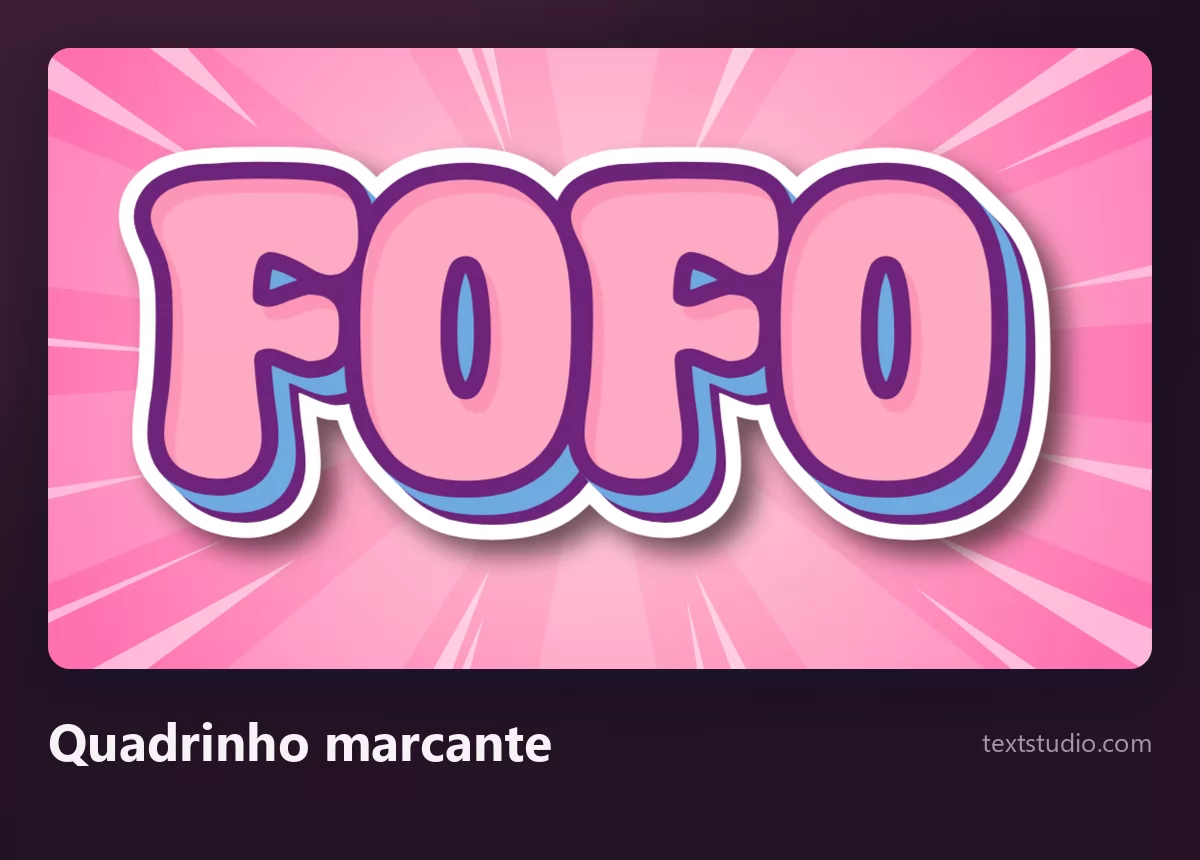 A palavra Fofo em lettering de quadrinhos marcante, letras rosas com contornos grossos roxo e branco sobre uma explosão radial rosa viva