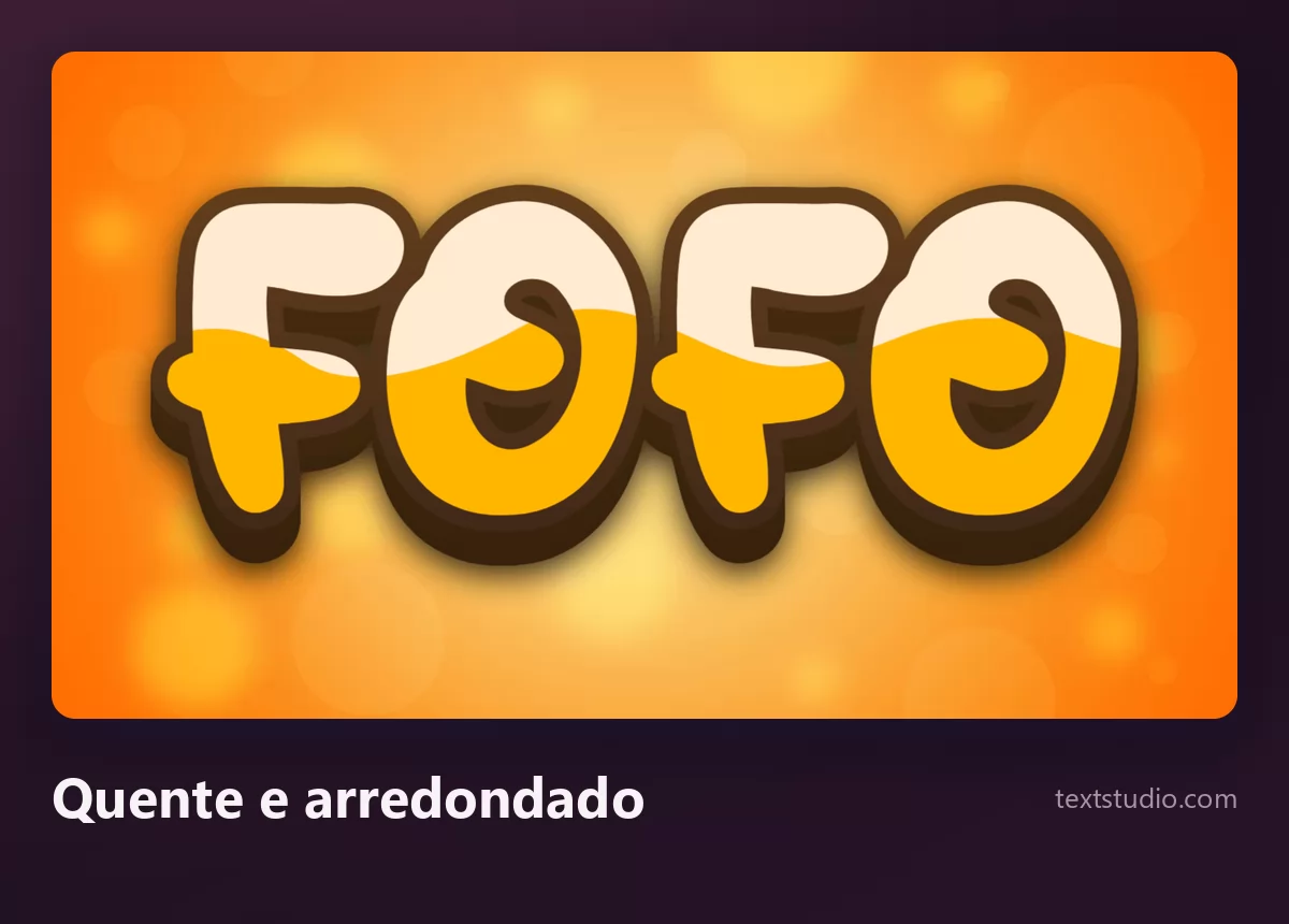 A palavra Fofo em letras arredondadas creme e laranja com um contorno marrom grosso sobre um fundo laranja vivo