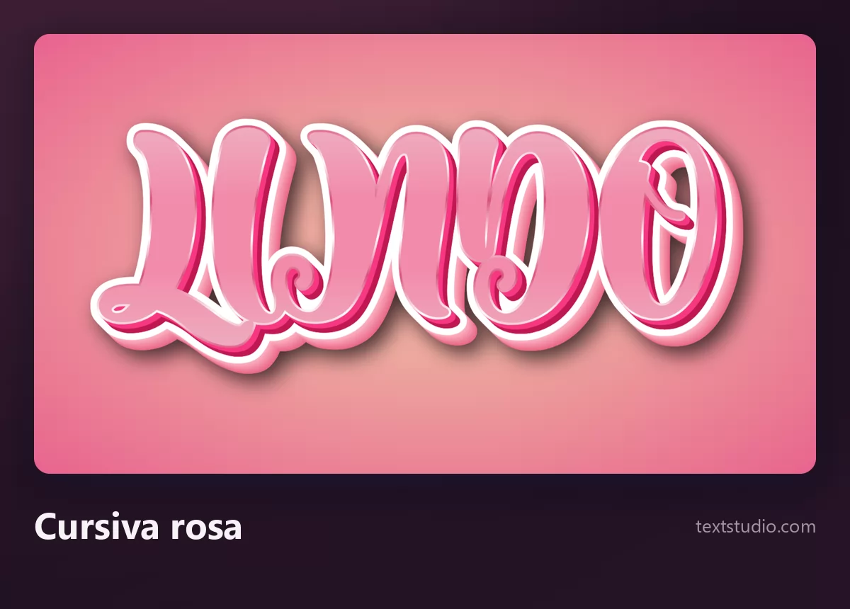 La palabra Lindo en una cursiva rosa tridimensional con las letras enlazadas y una sombra suave sobre un fondo rosado