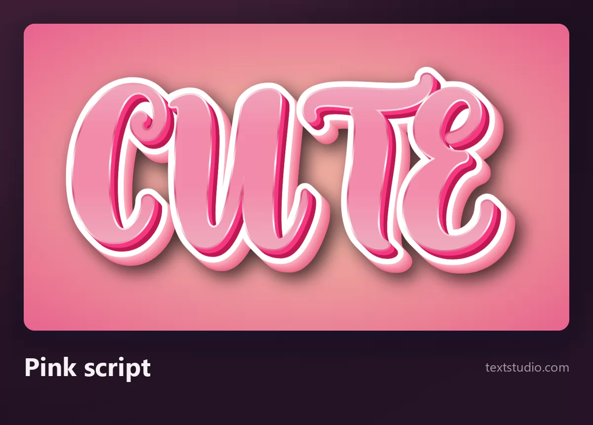 The word Cute in a pink three dimensional script with connected letters and a soft shadow on a rose background