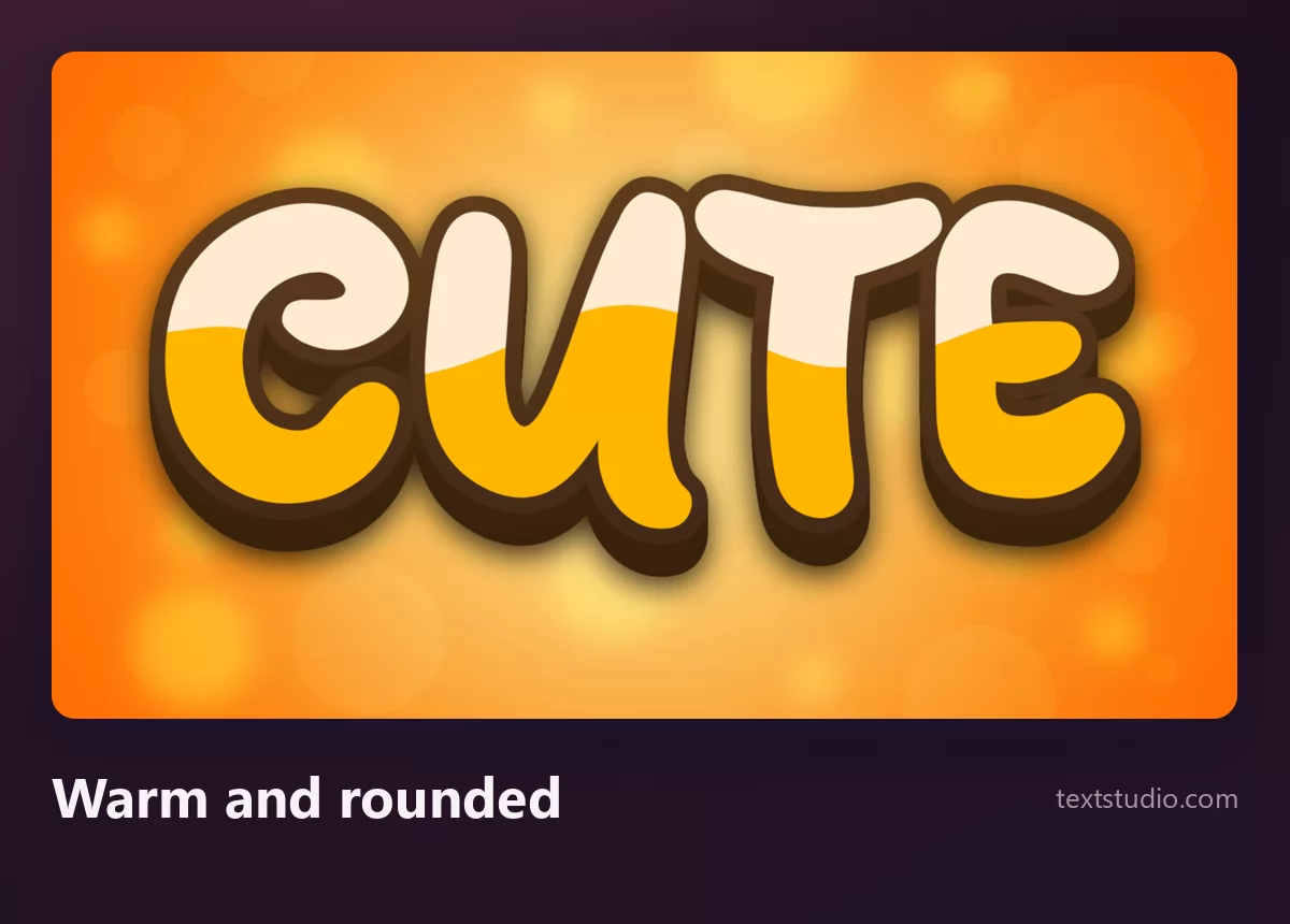 The word Cute in warm cream and orange rounded letters with a thick brown outline on a bright orange background