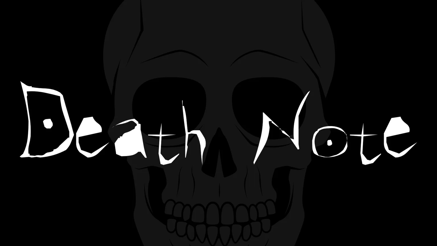 The words Death Note in scratchy white hand-drawn letters over a faint grey skull on black