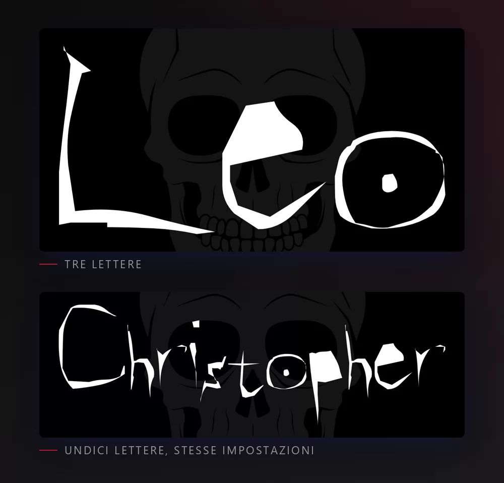 Un nome di tre lettere e uno di undici nelle stesse lettere bianche graffiate, quello lungo visibilmente più stretto