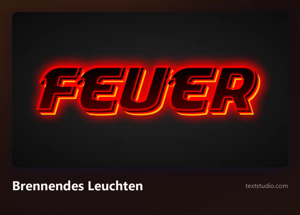 Das Wort FEUER in dunklen Buchstaben, umgeben von einem hellen rotorangen Leuchtumriss, der nach außen in die umgebende Dunkelheit ausläuft