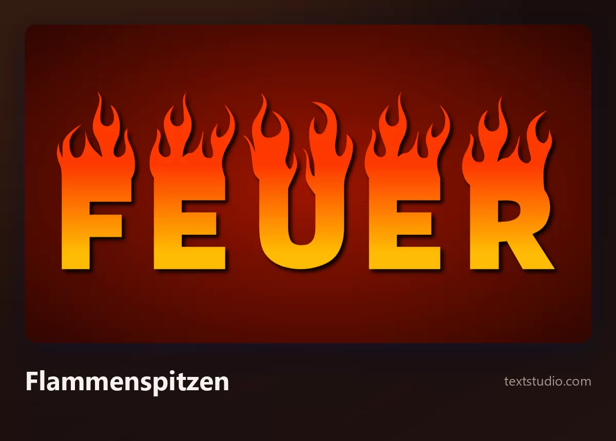 Das Wort FEUER in vollflächigen Buchstaben mit Verlauf von Orange nach Gelb, aus deren Oberkante scharfe grafische Flammenformen aufsteigen