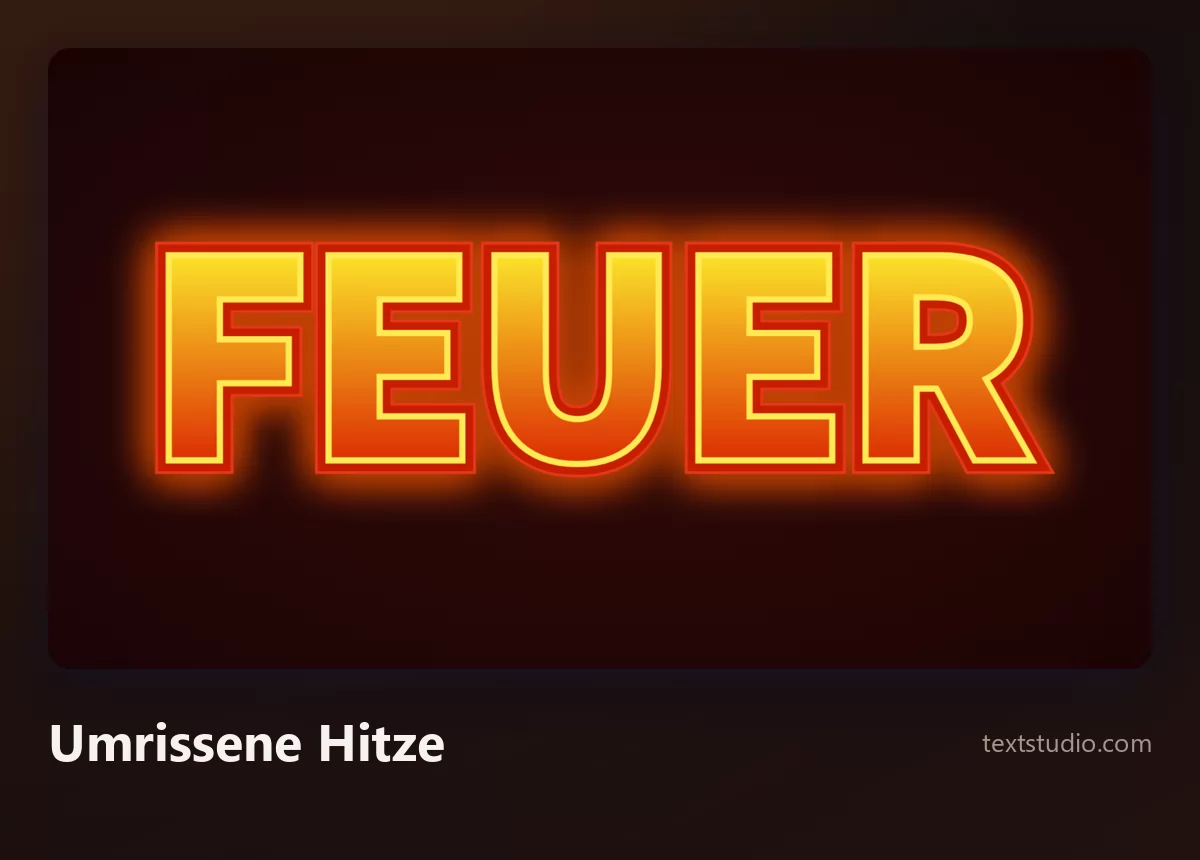 Das Wort FEUER in vollflächig orangen Buchstaben mit hellgelbem Umriss und einem warmen Leuchten, das dahinter abstrahlt