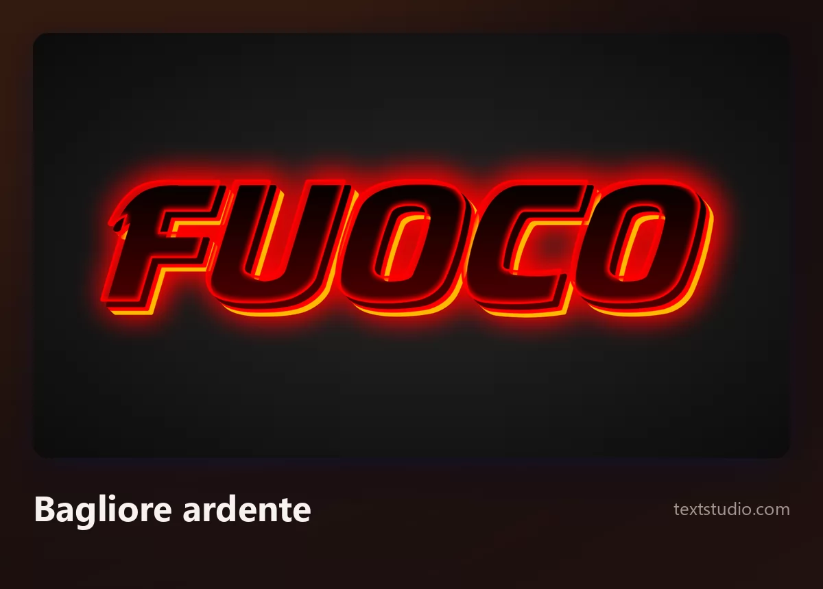 La parola Fuoco in lettere scure cerchiate da un contorno luminoso rosso-arancione che sfuma verso l'esterno nel buio circostante