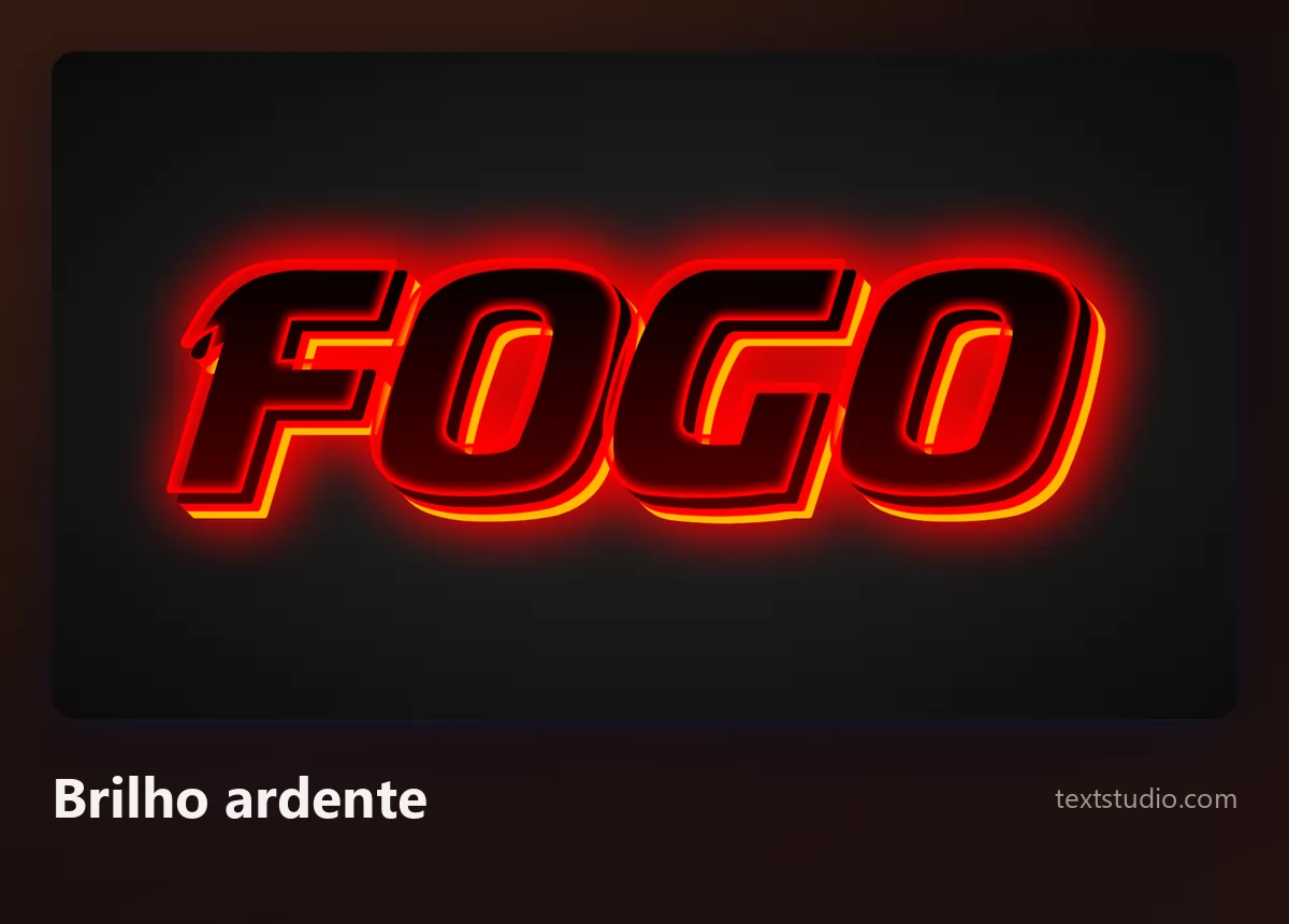 A palavra Fogo em letras escuras cercadas por um contorno brilhante vermelho-alaranjado que vaza para fora e se dissolve na escuridão em volta