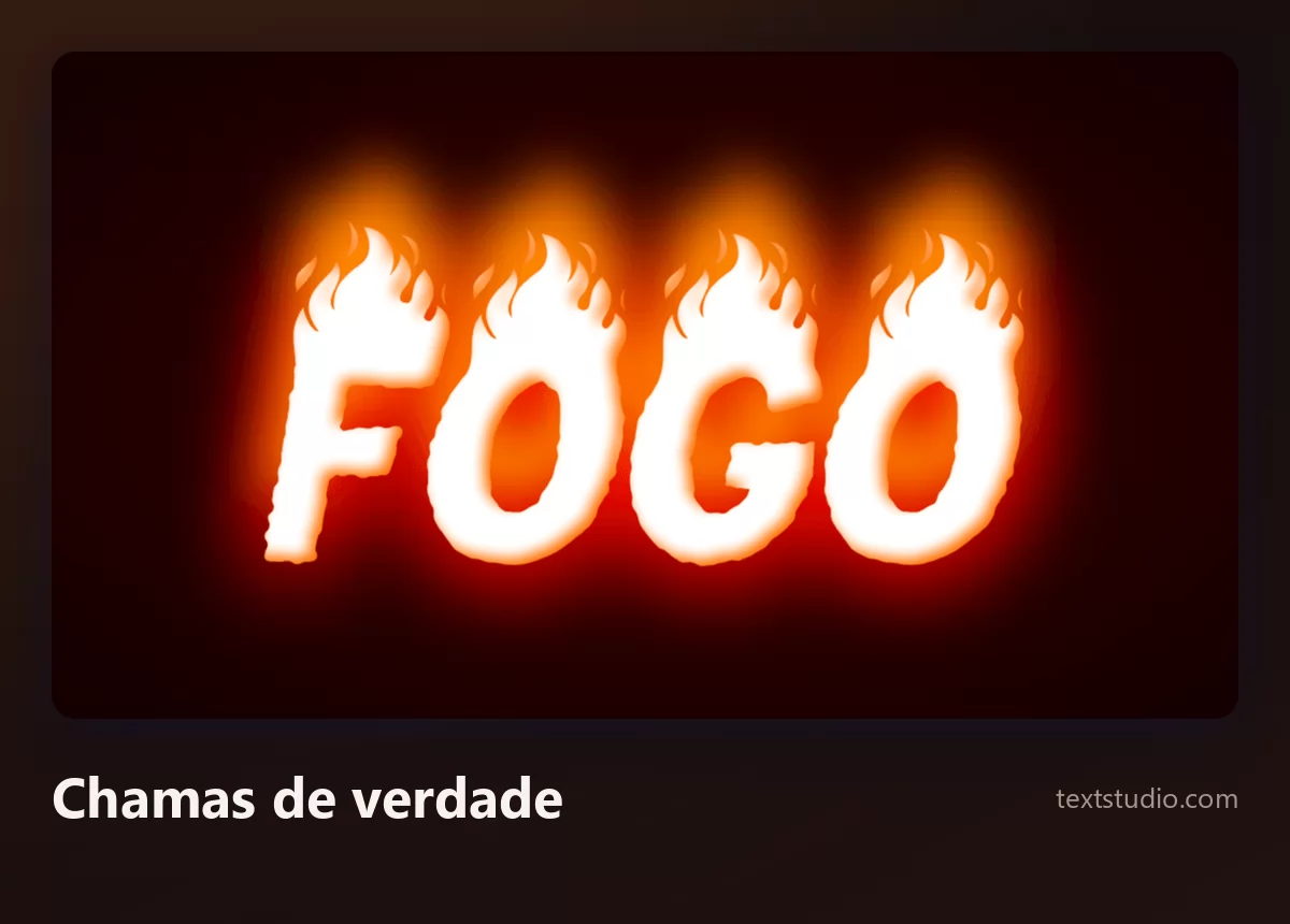 A palavra Fogo em letras brancas com chamas laranja realistas subindo por cima e um brilho quente e suave se espalhando em volta delas sobre um fundo escuro