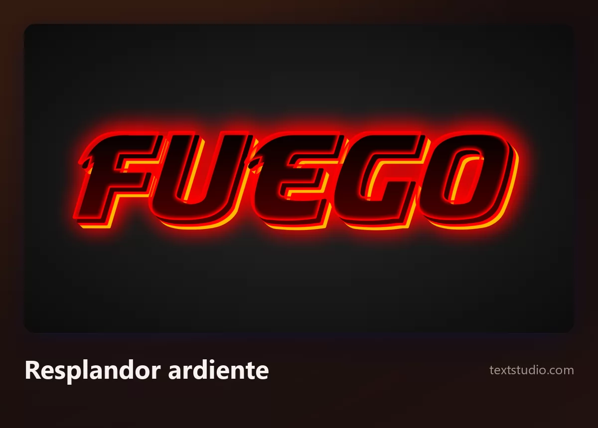 La palabra Fuego en letras oscuras rodeadas por un contorno luminoso rojo anaranjado que se derrama hacia fuera en la oscuridad que las rodea