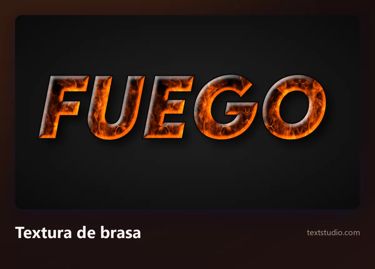La palabra Fuego en letras cursivas rellenas de una textura fotográfica de brasas ardiendo, con chispas naranjas y zonas ennegrecidas dentro de cada carácter