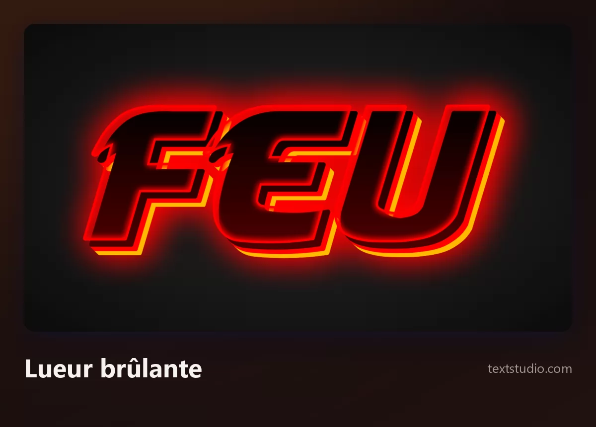 Le mot Feu en lettres sombres cernées d'un contour lumineux rouge-orange qui déborde vers l'extérieur dans l'obscurité environnante