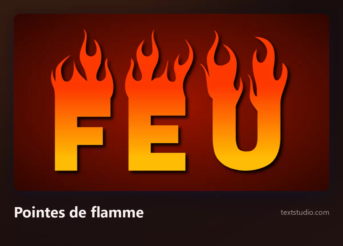 Le mot Feu en lettres pleines dégradées de l'orange au jaune, avec des formes de flammes graphiques et pointues qui s'élèvent du haut de chaque caractère