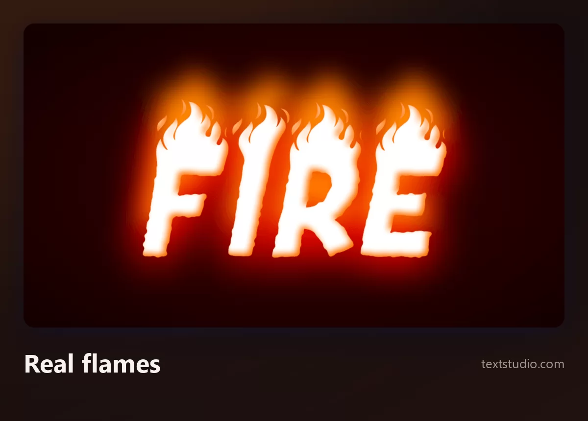 The word Fire in white letters with realistic orange flames rising over the top and a soft warm glow spreading around them on a dark background