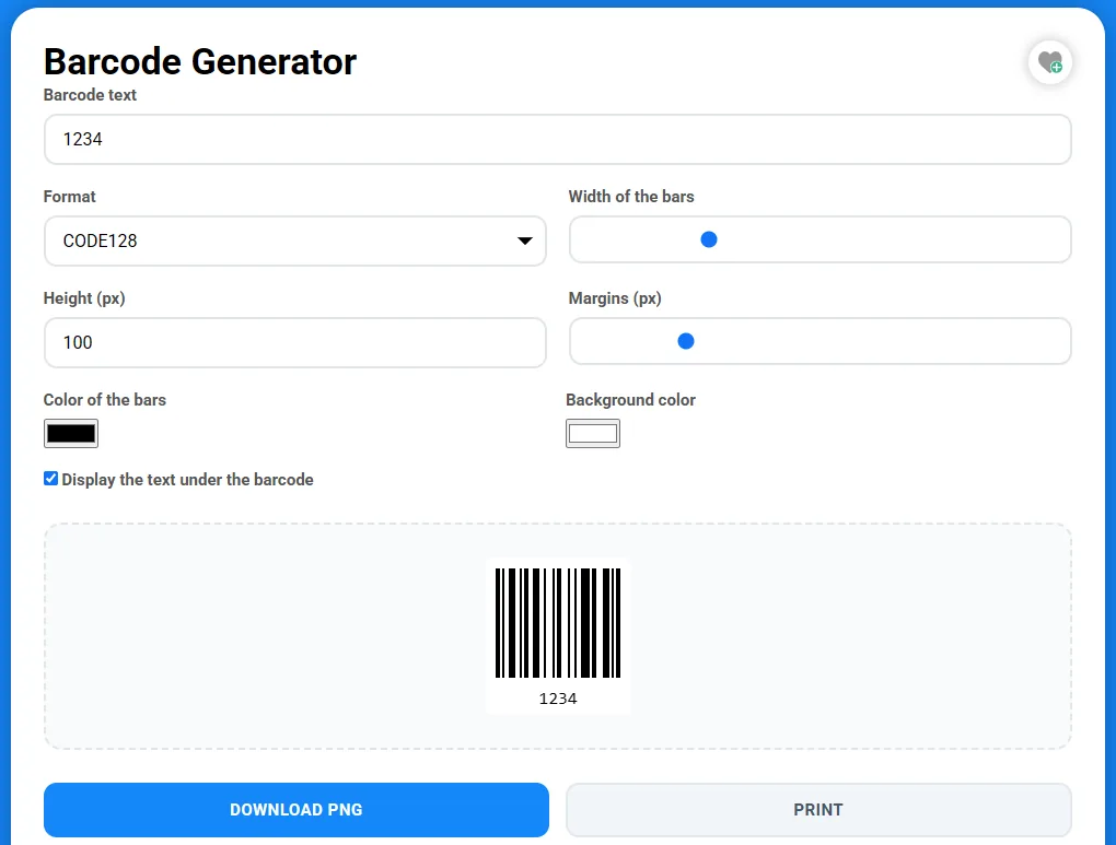 L'interface du générateur de code-barres