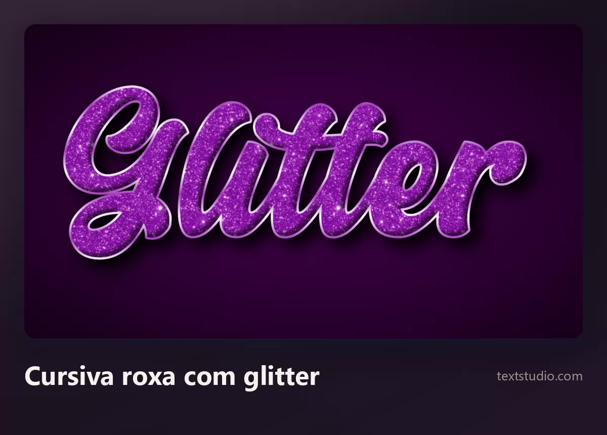 A palavra Glitter numa cursiva roxa fluida com glitter e contorno mais claro, sobre fundo roxo escuro
