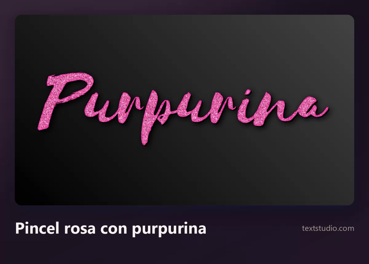 La palabra Purpurina en una cursiva de pincel rosa con purpurina, con trazos gruesos e irregulares rellenos de grano brillante