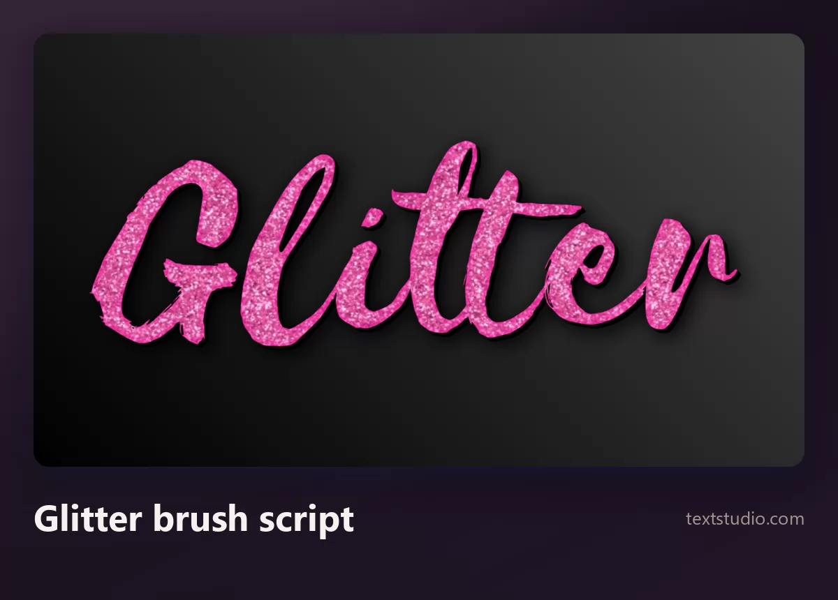 The word Glitter in a pink glitter brush script with thick irregular strokes filled with sparkling grain