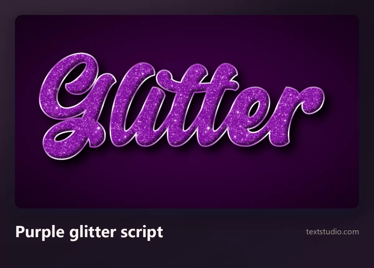 The word Glitter in a flowing purple glitter script with a lighter outline on a dark purple background