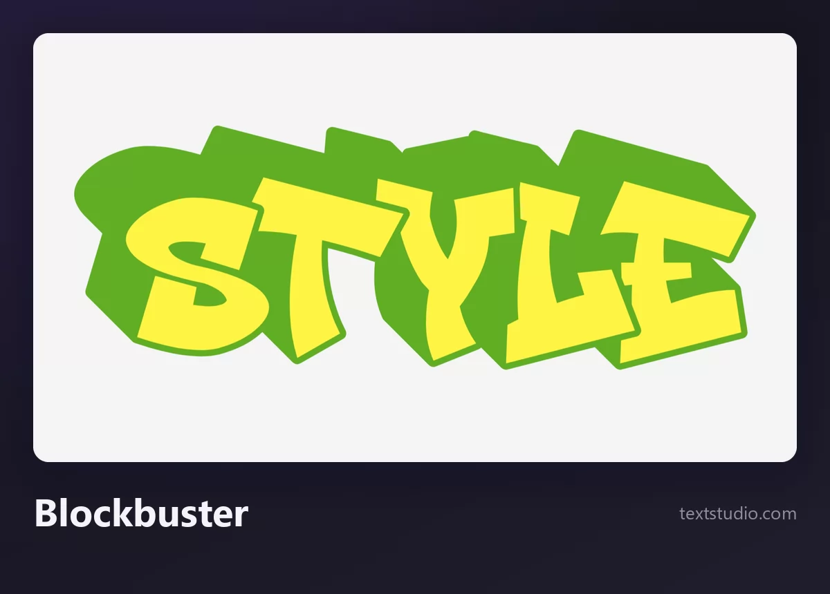 The word Style in blockbuster graffiti letters, chunky yellow capitals with a deep green three-dimensional extrusion