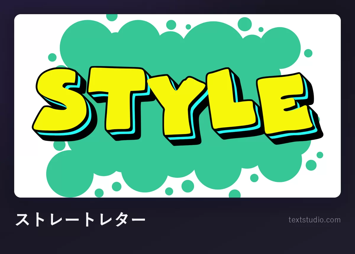 「Style」をストレートレターのグラフィティで描いたもの、青緑の背景に水色の立体的な縁が付いた太い黄色の大文字