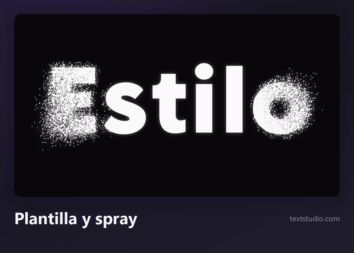 La palabra Estilo en lettering de plantilla blanco, con abundante moteado de spray y exceso de pintura alrededor de las letras sobre fondo negro