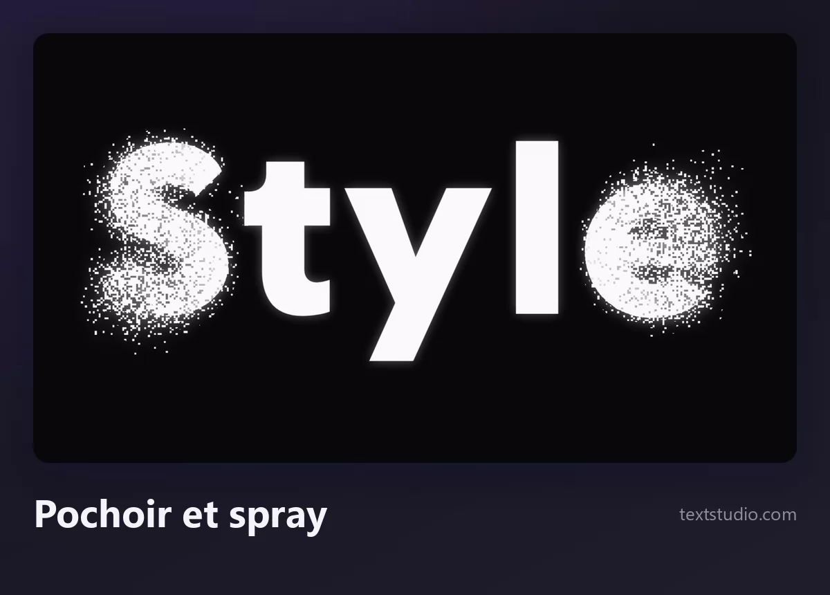 Le mot Style en lettrage au pochoir blanc avec un fort grain de bombe et un voile de peinture autour des lettres sur fond noir