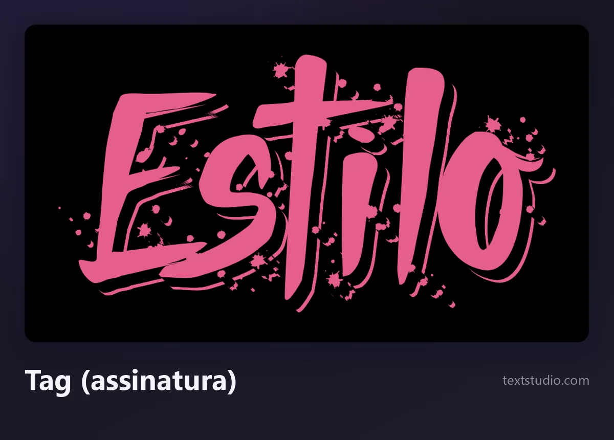 A palavra Estilo escrita como uma tag de grafite rosa, um handstyle rápido numa cor só com respingos de tinta sobre fundo preto