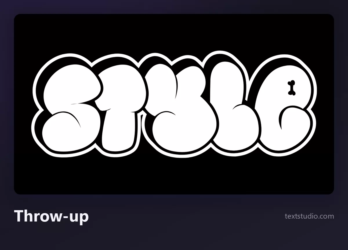 The word Style as a graffiti throw-up, fat white bubble letters with a heavy black outline on a black background