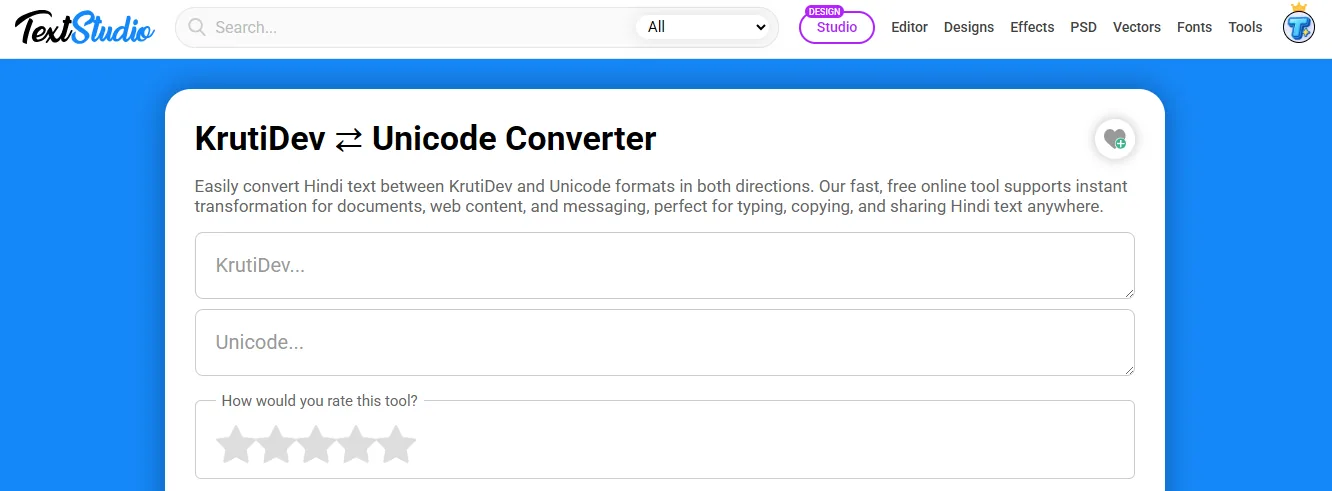 Interfaccia del convertitore da KrutiDev a Unicode