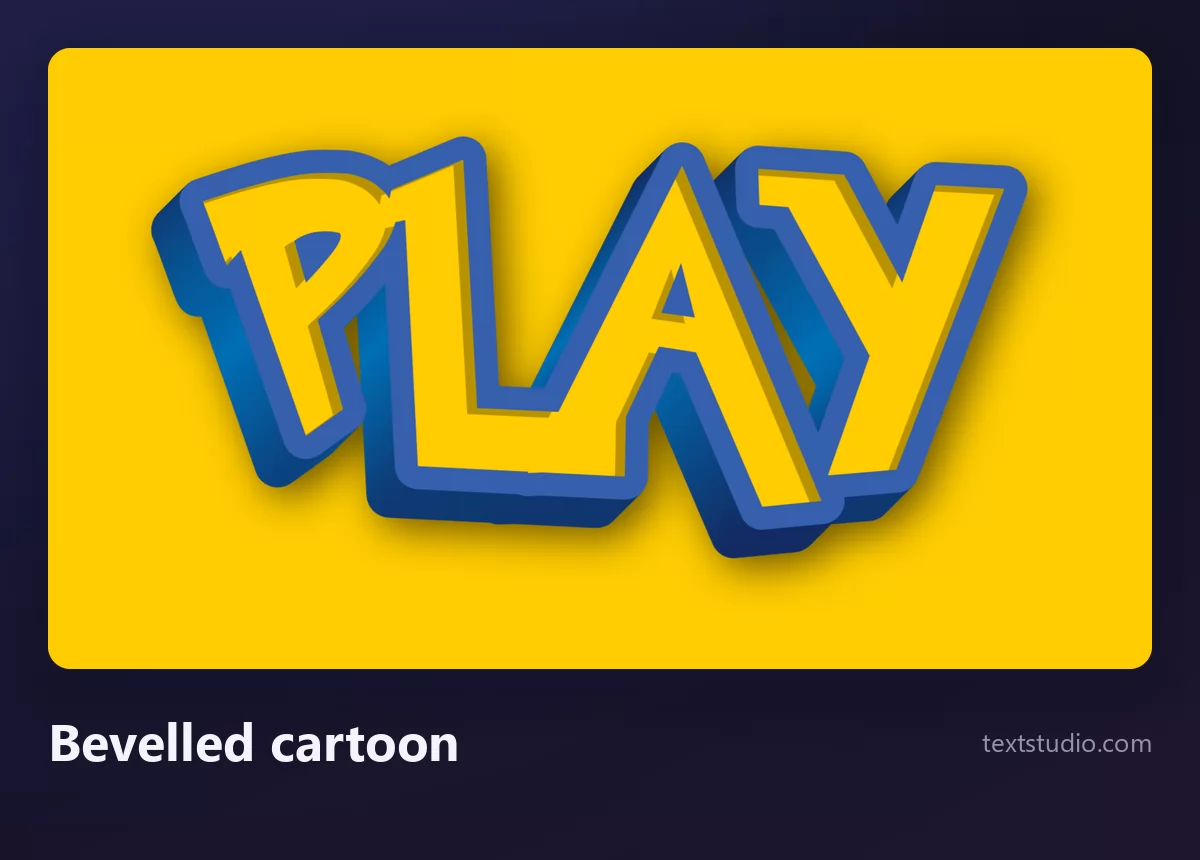 The word PLAY in yellow bevelled cartoon capitals with a thick blue outline and a three-dimensional edge, on a golden yellow background